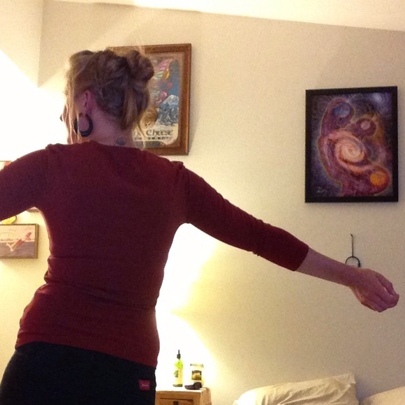 Donated! Red low cut stretch top - Picture 2 of 4
