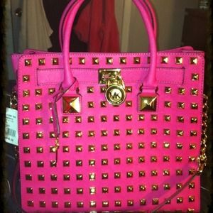 Michael Kors studded hamilton tote in zinia pink