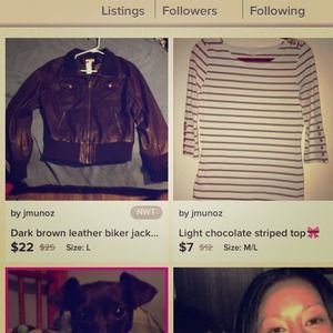 🎀RESERVED Brown jacket, and striped top🎀