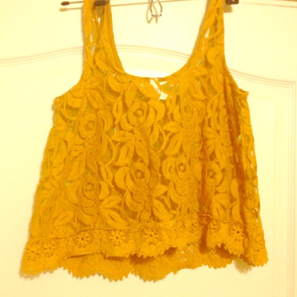 yellow lace crop top