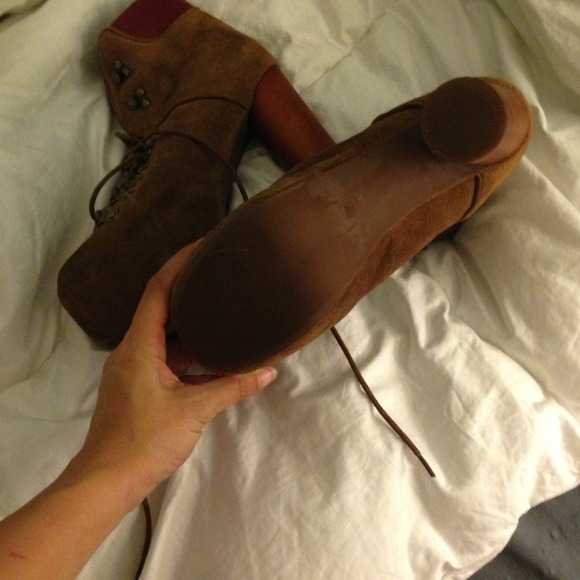 Lace up Jeffery Campbell everest booties in tan. - Picture 2 of 3