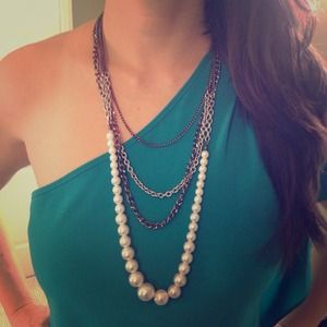 Aqua Chain and Pearl Necklace