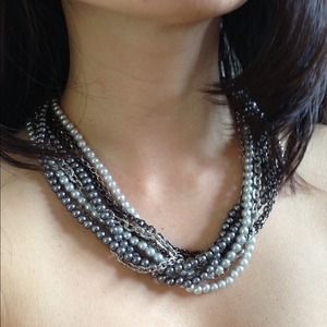 REDUCED!!! Aqua Chain and Pearls Necklace
