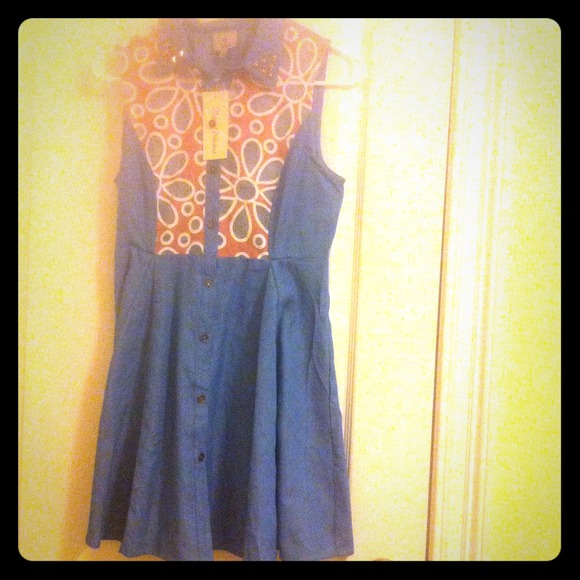 Denim floral studs dress NWT