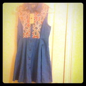 Denim floral studs dress NWT