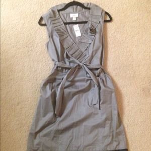 Ann Taylor Loft Grey & Navy Blue v-neck dress