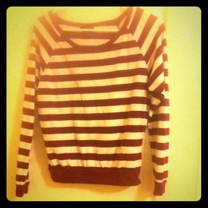 Maroon and white stripped long sleeve cotton shirt