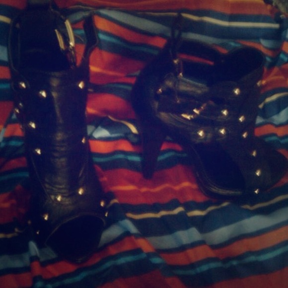 Black heels silver studded detail