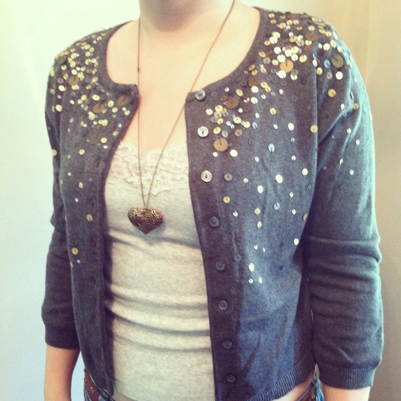 Jeweled and adorned! Gray cardigan from Nordstrom - Picture 2 of 4