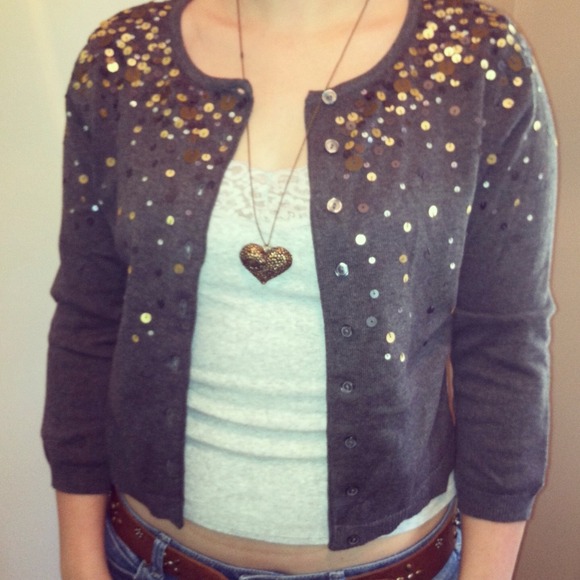Jeweled and adorned! Gray cardigan from Nordstrom - Picture 3 of 4