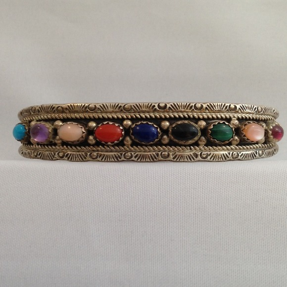 Beautiful sterling silver cuff bracelet gems SOLD
