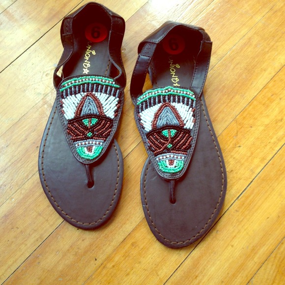 Brown beaded sandals