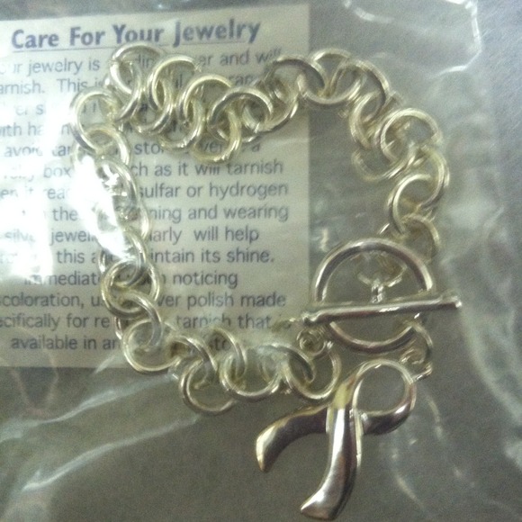 Chunky silver breast cancer bracelet