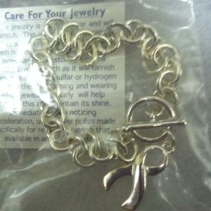 Chunky silver breast cancer bracelet