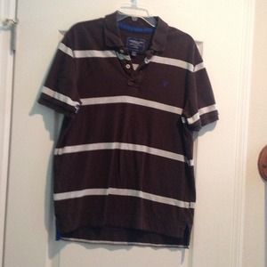 Men's brown w/stripes shirt holding for sarabeth21