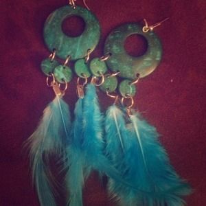 Turquoise Feather Earrings