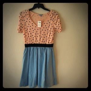 CHARLOTTE RUSSE 💕Peach/Blue black polka dot dress