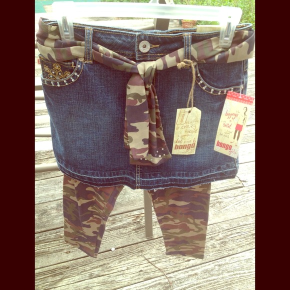 Camo Leggings + Jean Skirt for girls NWT