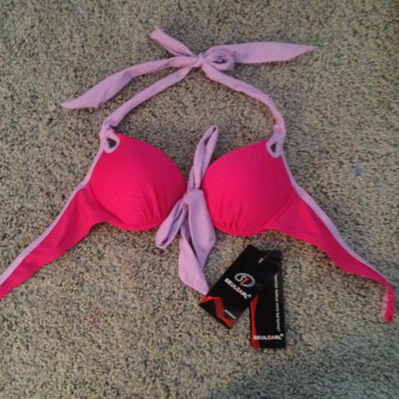 Hot Pink/ Purple Trim Push Up Bikini - Picture 2 of 4