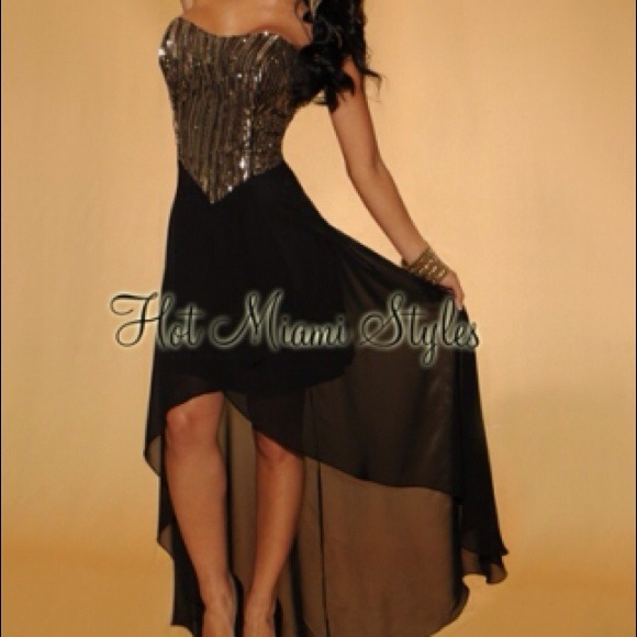 Fancy Hi Lo dress, Black with Gold Sequins - Picture 2 of 3