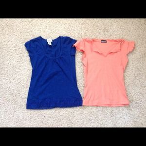 Coral and dark blue basic tops, size small