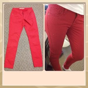 Red pokey dot rockstar pants