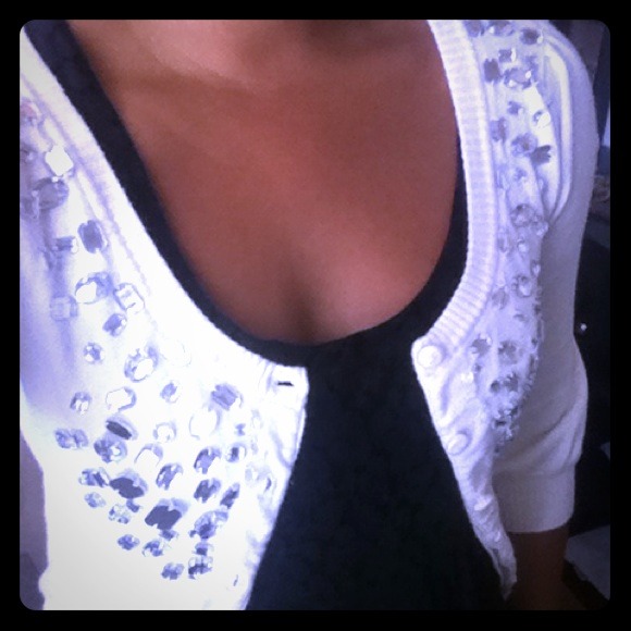White studded jeweled cardigan