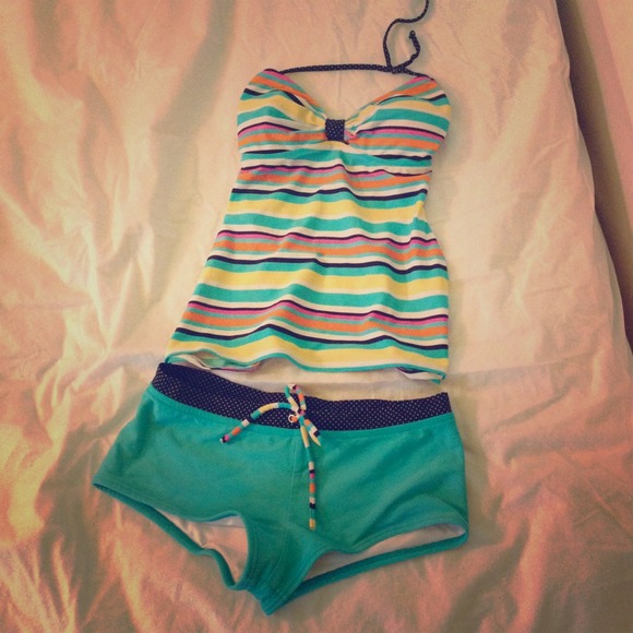 Striped Tankini with Polka Dot Accents
