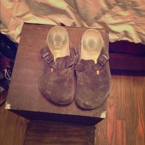 Chocolate Birkenstock slip ons