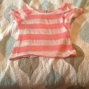 White pink striped cold shoulder crop top