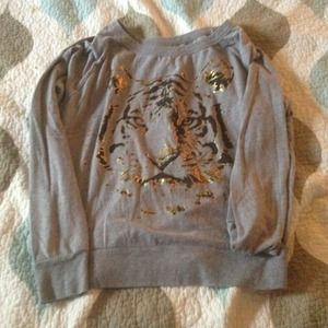 Grey and gold cheetah crew neck sweater