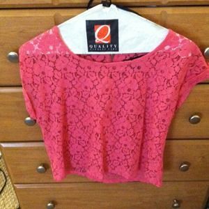 Bright pink floral lace crop top