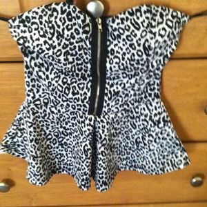 Black and white strapless cheetah top