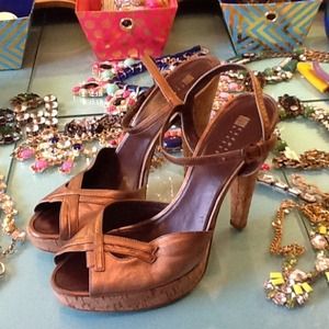 Bronze Leather Cork Heels