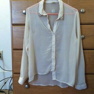 Studded collared creme blouse