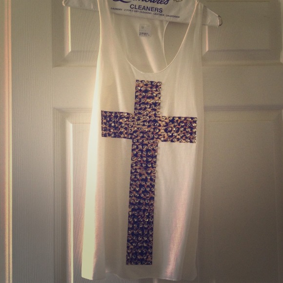 Tops - Cheetah Cross Tank Top W/ Crystal Embellishment
