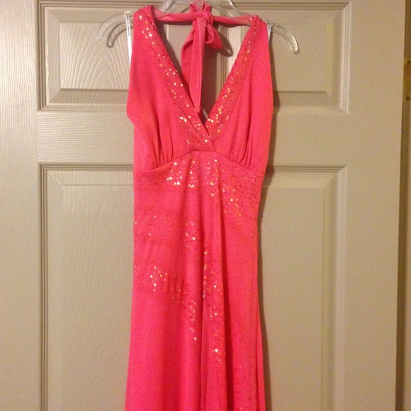 Coral Sequined Detailed Dress