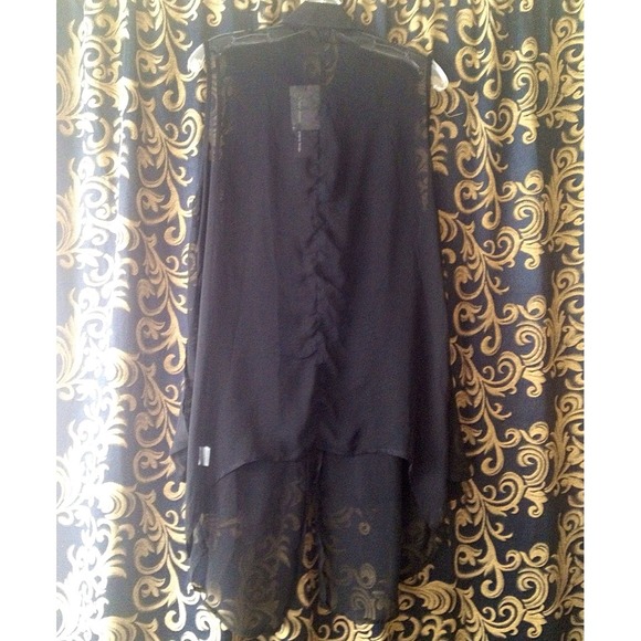 Sheer, black chiffon, sleeveless, button down top - Picture 3 of 4