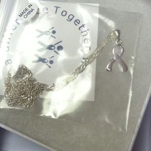 Silver breast cancer ribbon necklace