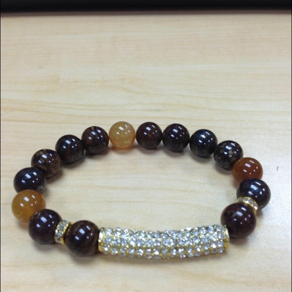 Onyx and gold plated rhinestone bar bracelet