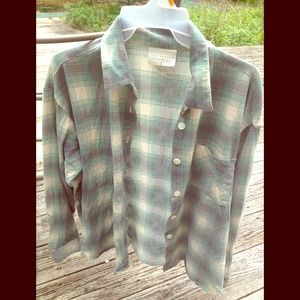 Green and Cream Plaid Button-Up Flannel