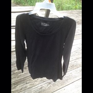 Plain Black Long Sleeve Shirt with Scoop Neck