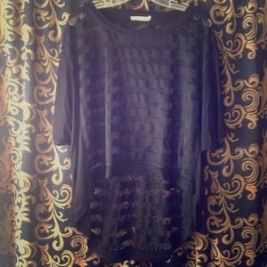 M/L Sheer, black, striped t-shirt with hi & lo hem
