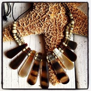 Tan Acrylic and Wooden Necklace STATEMENT PIECE ☀