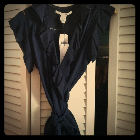 Navy Wrap blouse by Diane Von Furstenberg NWT