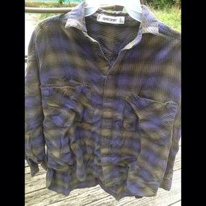Purple and Olive Plaid Button-Up Flannel
