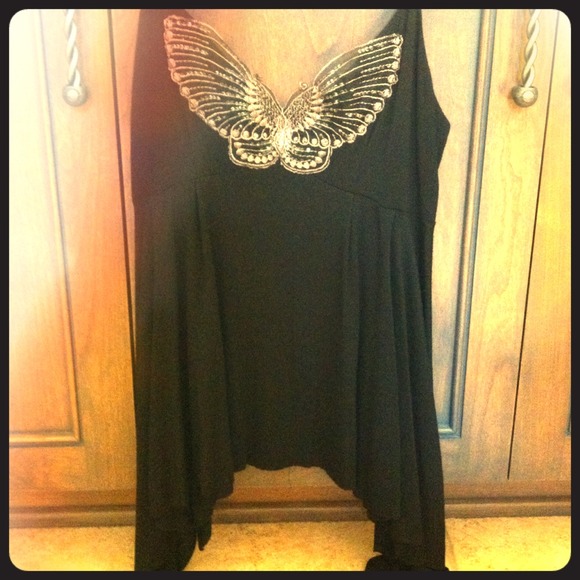 Black tank with mauve butterfly detail - Picture 1 of 1