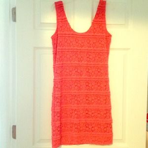 Coral lace slip dress
