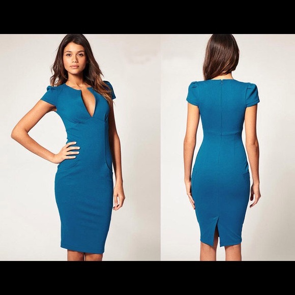 Teal pencil dress.
