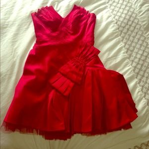 Red strapless cocktail dress